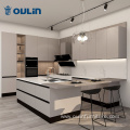 Modern wood grain and lacquer combination kitchen cabinet